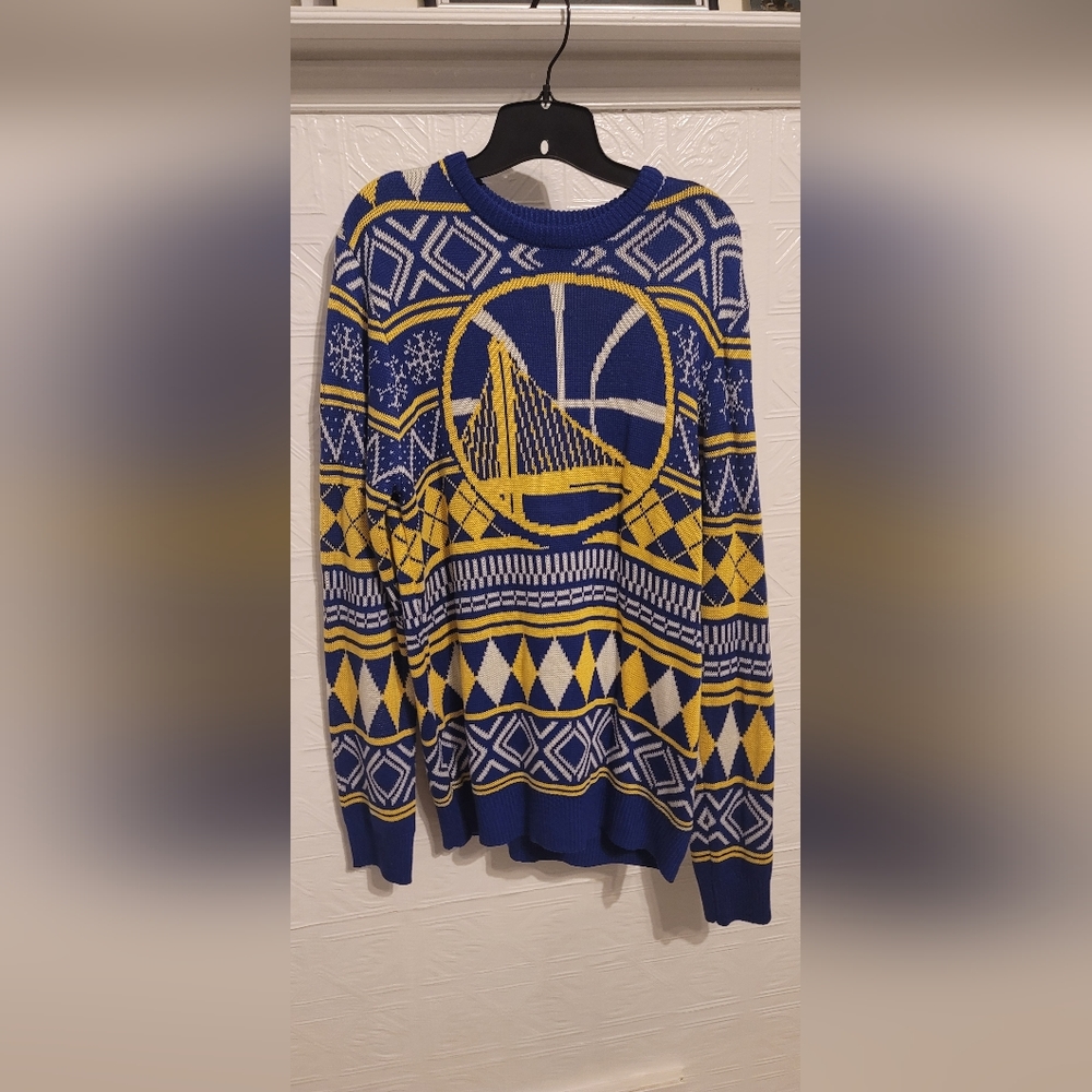 NBA Golden State Warriors Blue and Yellow "Ugly Christmas Sweater" Men's Size L